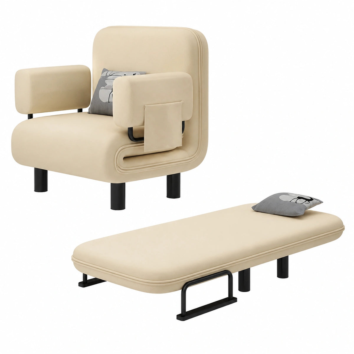 Divano Letto con Schienale Regolabile e Contenitore, Chaise Lounge Futon per Soggiorno