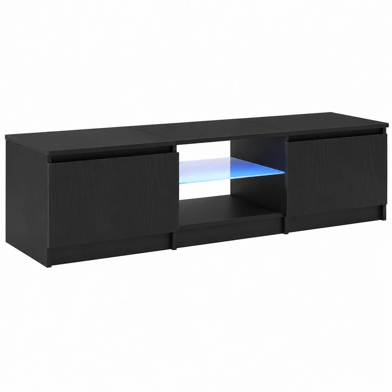 Mobile TV Nero Rovere con LED USB, Design Moderno, 140x38,5x36 cm