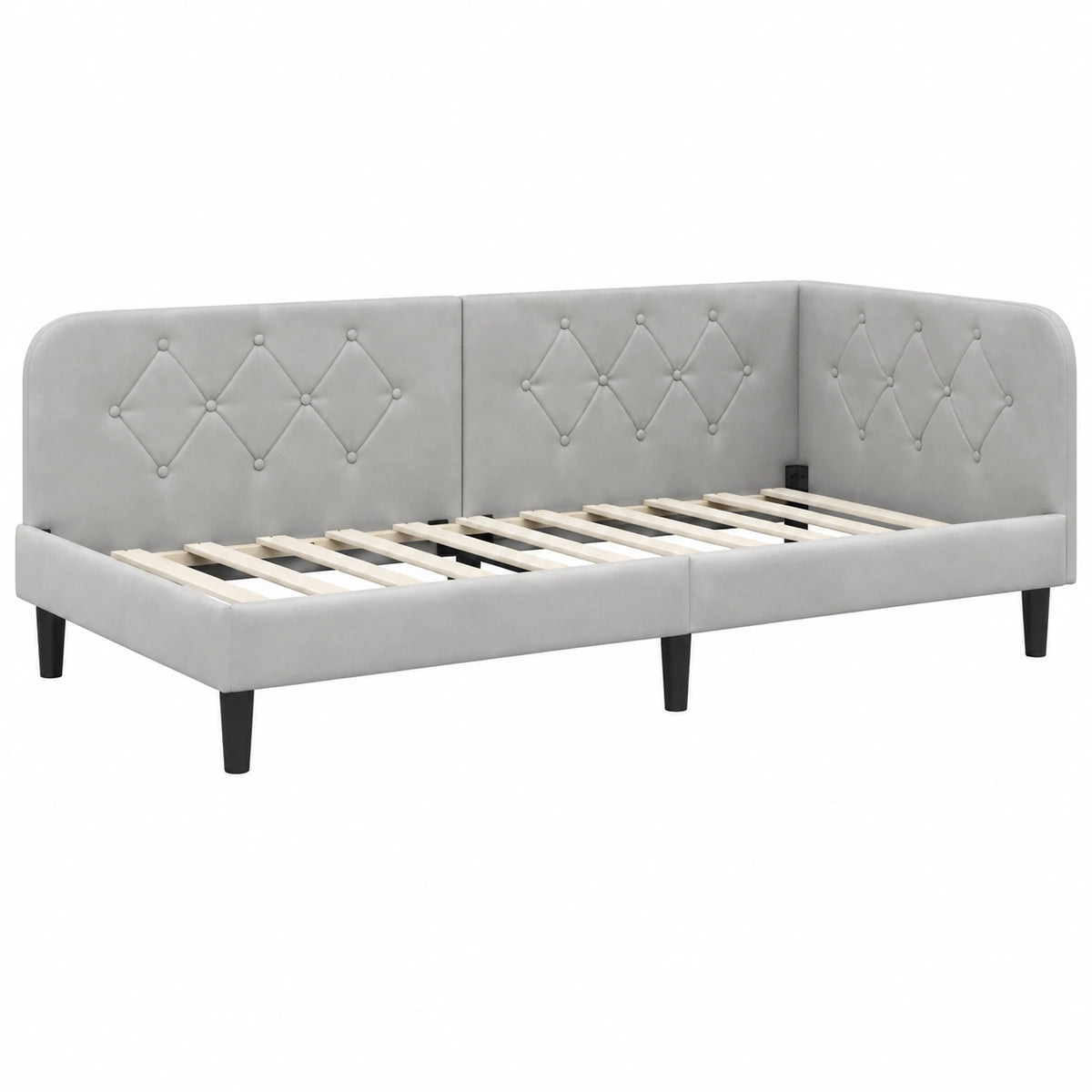 Letto angolare in velluto 90x190 cm, divano letto moderno a L con bracciolo reversibile, grigio chiaro, ideale per ospiti e studio