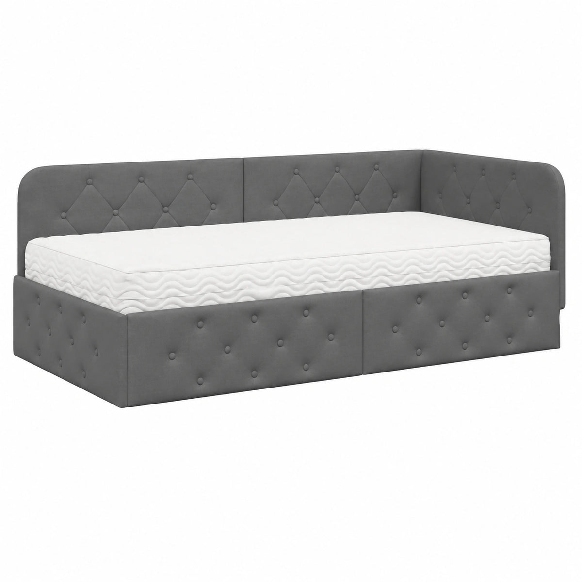 Divano Letto angolare in tessuto con materasso 100x200 cm, grigio scuro, reversibile, con testiera imbottita