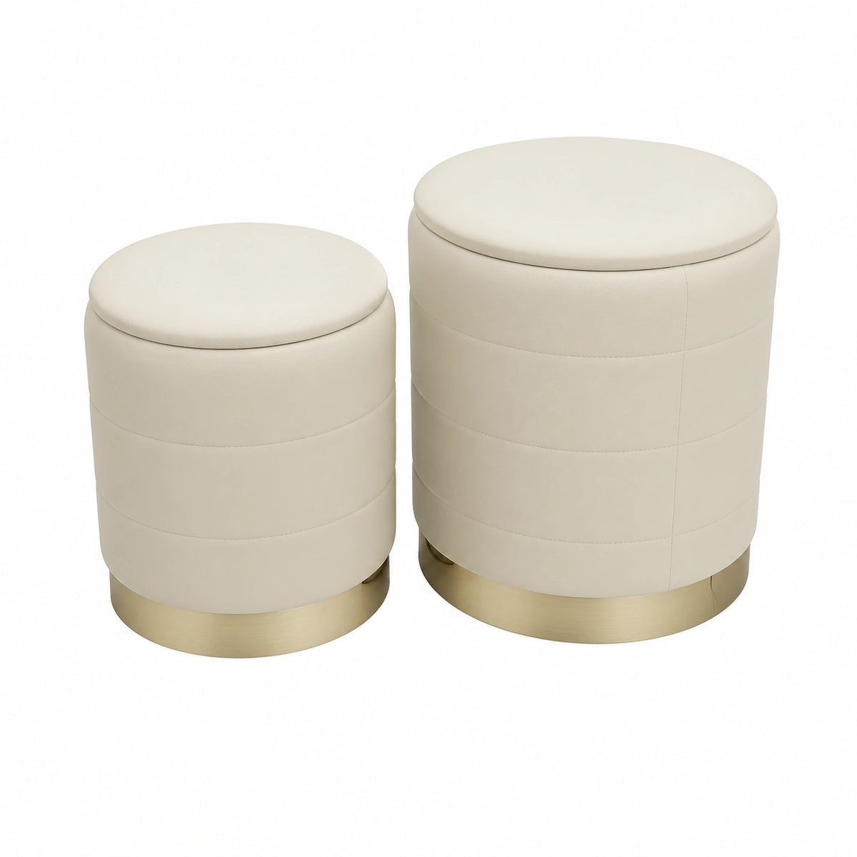 Set di 2 Pouf Rotondi in Velluto con Contenitore, Design Moderno ed Elegante per Soggiorno, Sgabello Tondo con Coperchio Rimovibile, Colore Crema