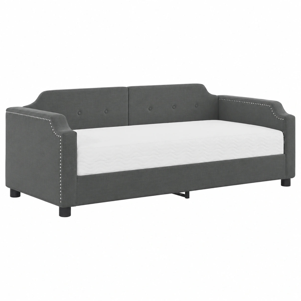 Divano Letto Trasformabile 90x200 cm Grigio Scuro con Cassetti e Struttura in Legno e Metallo