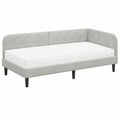 Letto ad Angolo Imbottito in Velluto 90x190 cm con Materasso, Grigio Chiaro