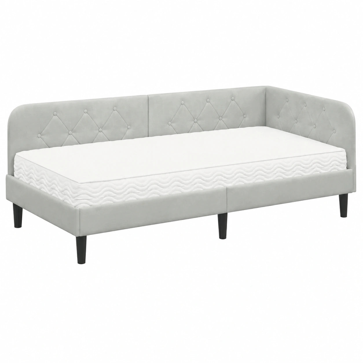Letto ad Angolo Imbottito in Velluto 90x190 cm con Materasso, Grigio Chiaro
