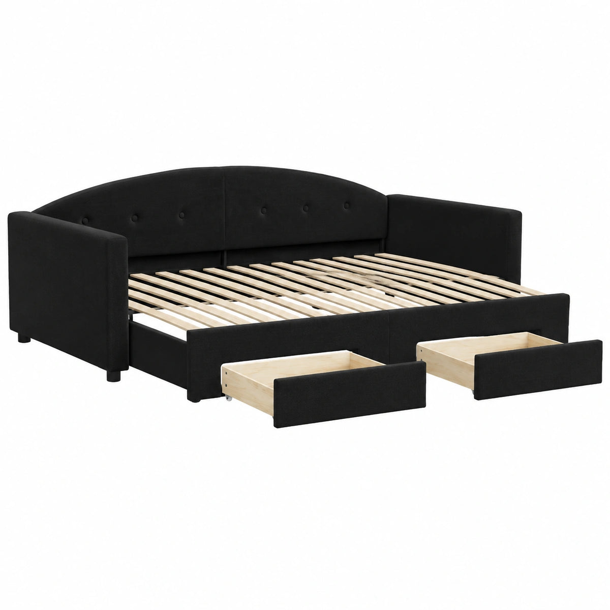 Divano Letto con Cassetti 2 in 1 in Velluto Nero 100x200 cm