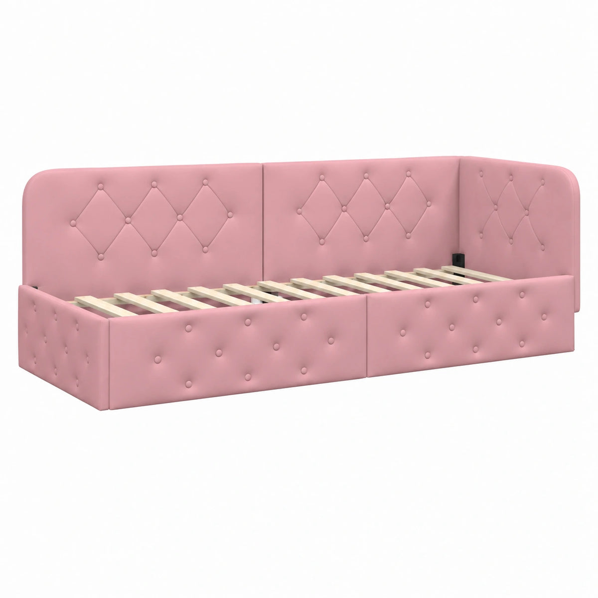 Letto Angolare in Velluto Rosa 80x200 cm con Bracciolo Reversibile, Divano Letto Moderno per Camera da Letto
