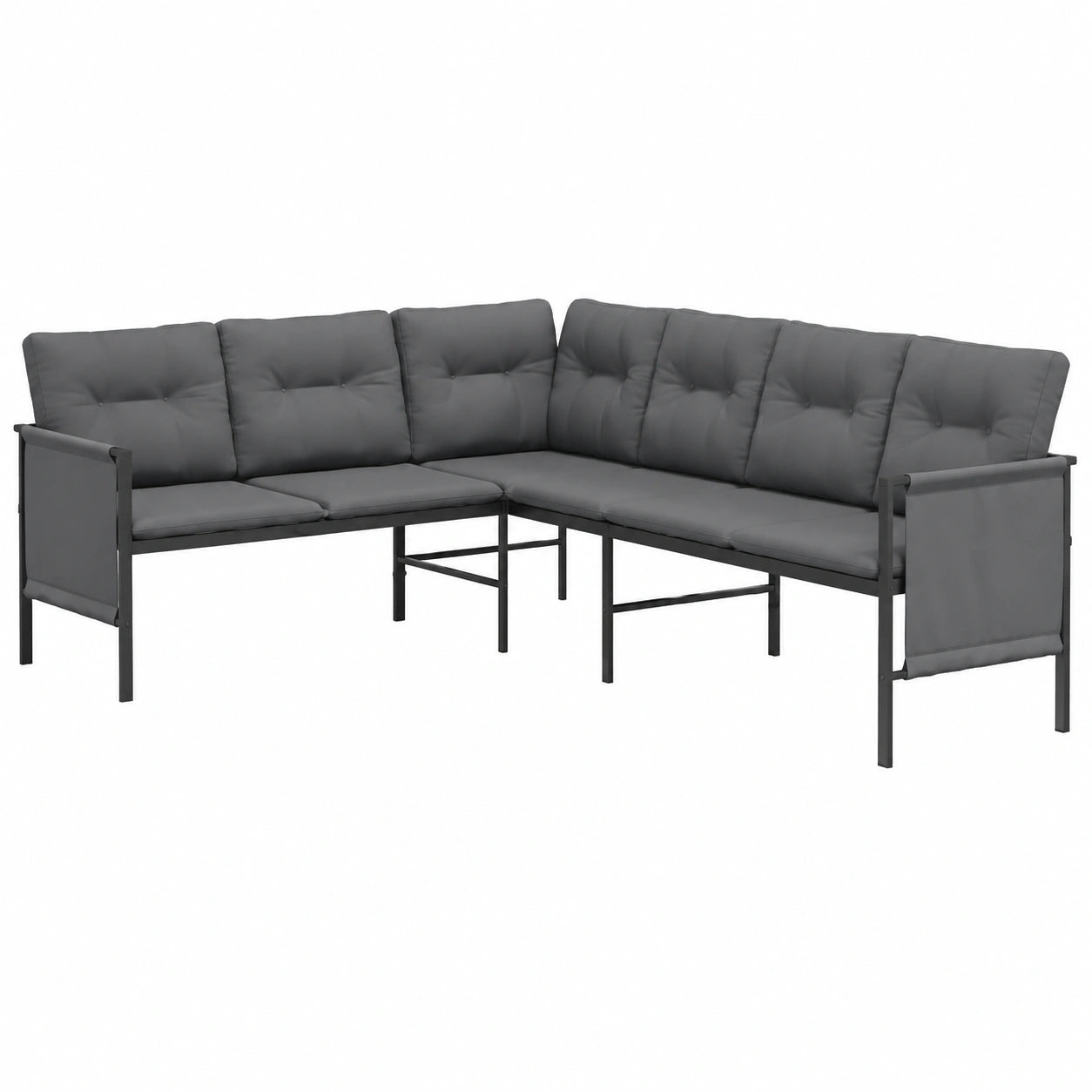 Set da Giardino Angolare in Acciaio Antracite con Cuscini