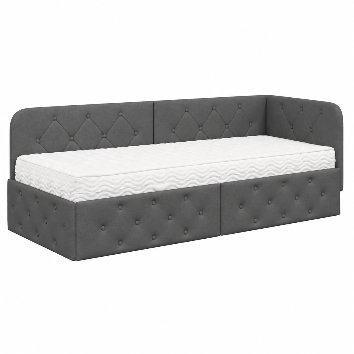 Divano Letto Angolare 80x200 cm con Materasso, Tessuto Grigio Scuro, per Camera degli Ospiti, Testiera Reversibile