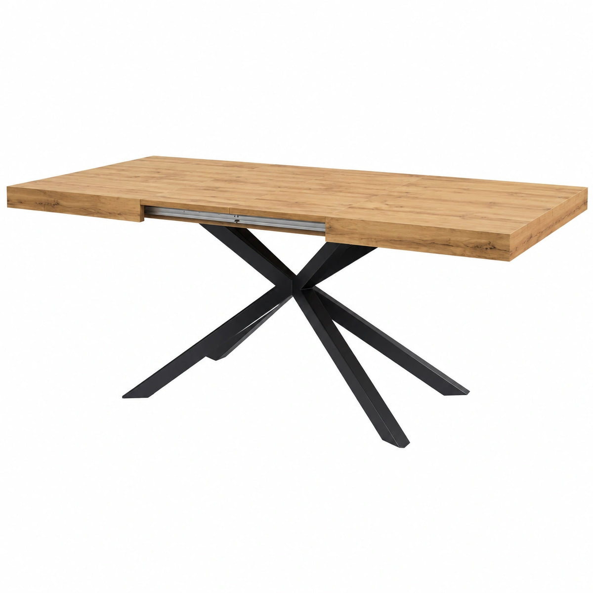 Tavolo Allungabile Noemi in Rovere Rustico con Gambe Incrociate Nere, 140x90x74 cm, Made in Italy