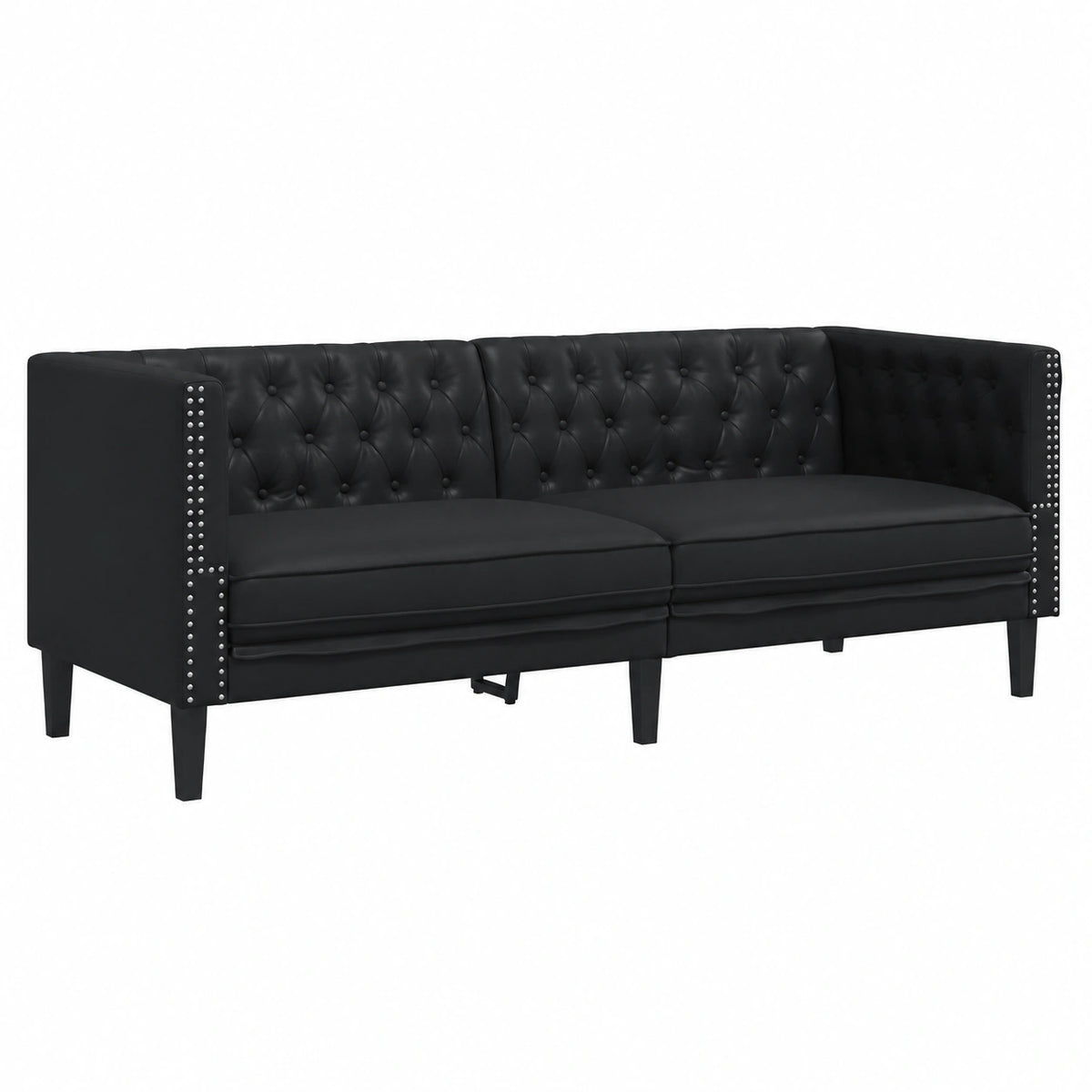 Divano Chesterfield 3 Posti in Similpelle Nera per Soggiorno