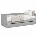 Divano Letto in Legno Grigio Cemento con Cassetti e Rete a Doghe, 100x200 cm