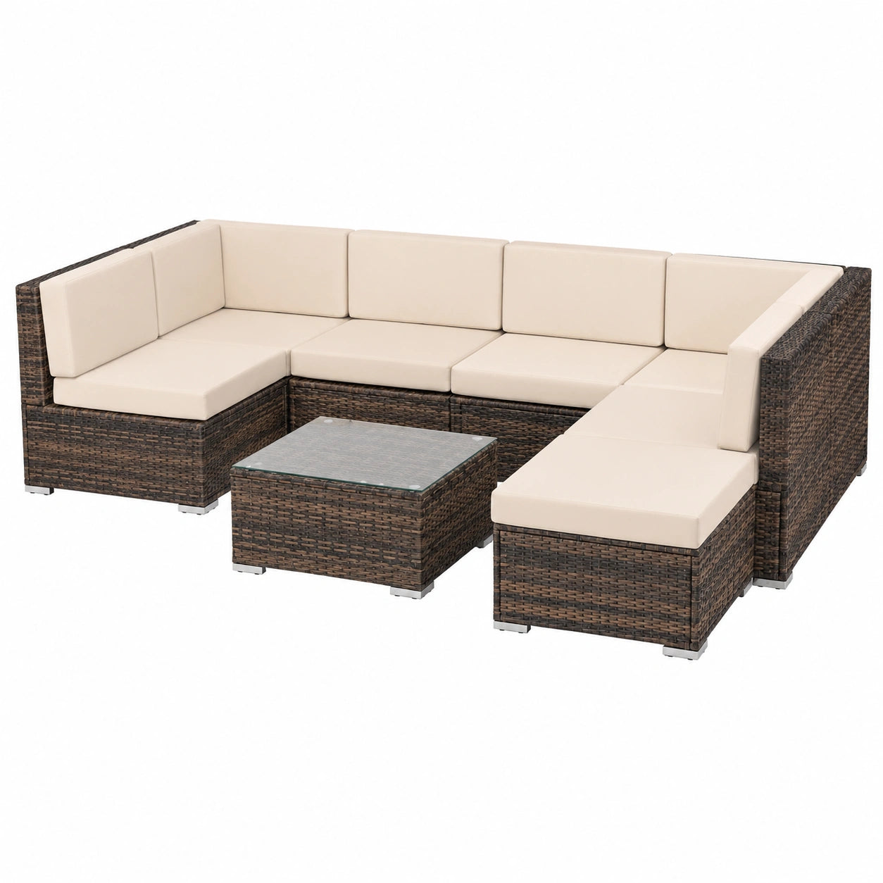 Set di Divani Angolari in Polyrattan per Esterni con Cuscini e Accessori