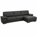 Divano Angolare in Pelle Corianne con Braccioli Regolabili e Chaise Longue, Nero 282 x 80 x 162 cm