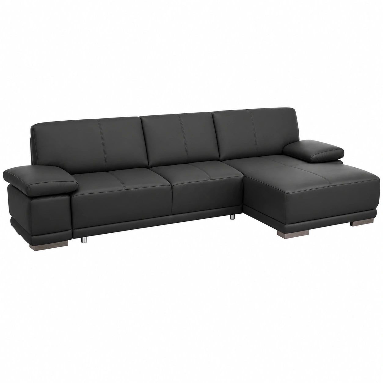 Divano Angolare in Pelle Corianne con Braccioli Regolabili e Chaise Longue, Nero 282 x 80 x 162 cm