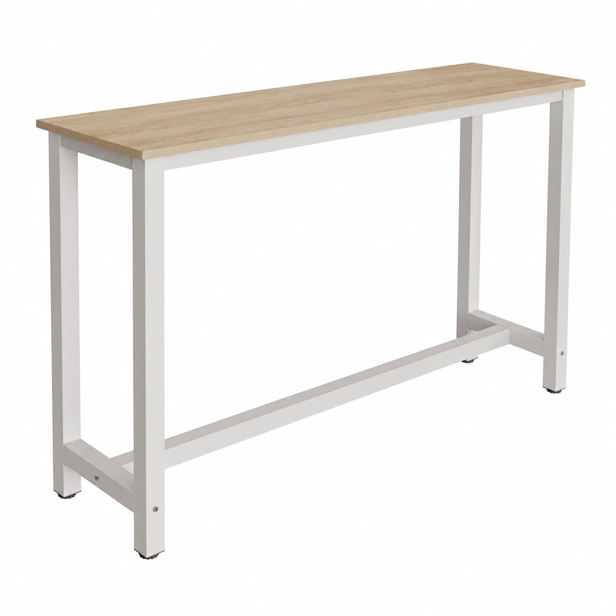 Tavolo Bar Stile Minimal in Bianco e Sonoma, 140x100x40 cm, Gambe in Metallo