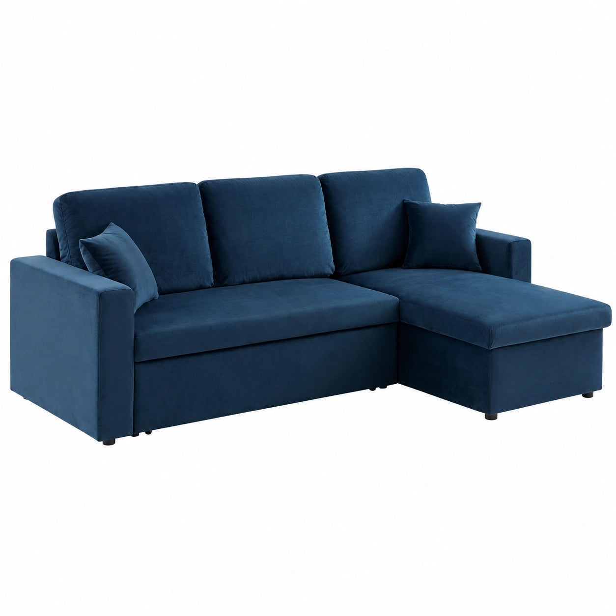 Divano angolare reversibile in velluto blu, 3 posti, 220x146x83 cm
