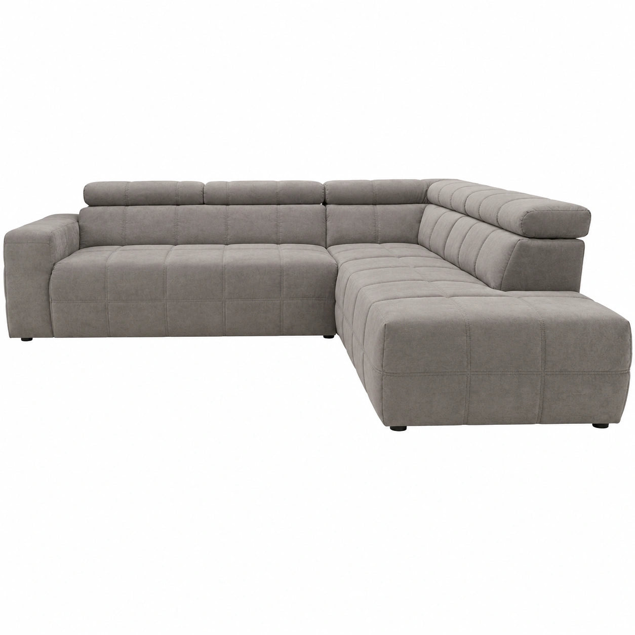 Divano Angolare Brandon in Tessuto Grigio con Schienale Ergonomico, 275x228x98 cm