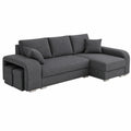 Divano Letto Angolare in Tessuto Grigio Scuro con Contenitori e Pouf - 245 cm - Angolo Destro