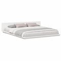 Letto Matrimoniale Bianco in Legno 200x200 cm con Tavolino Integrato, Design Moderno e Minimalista
