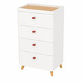 Cassettiera Bianca in Legno Massello con 4 Cassetti e Vassoio Rimovibile, 42x32x81,5 cm