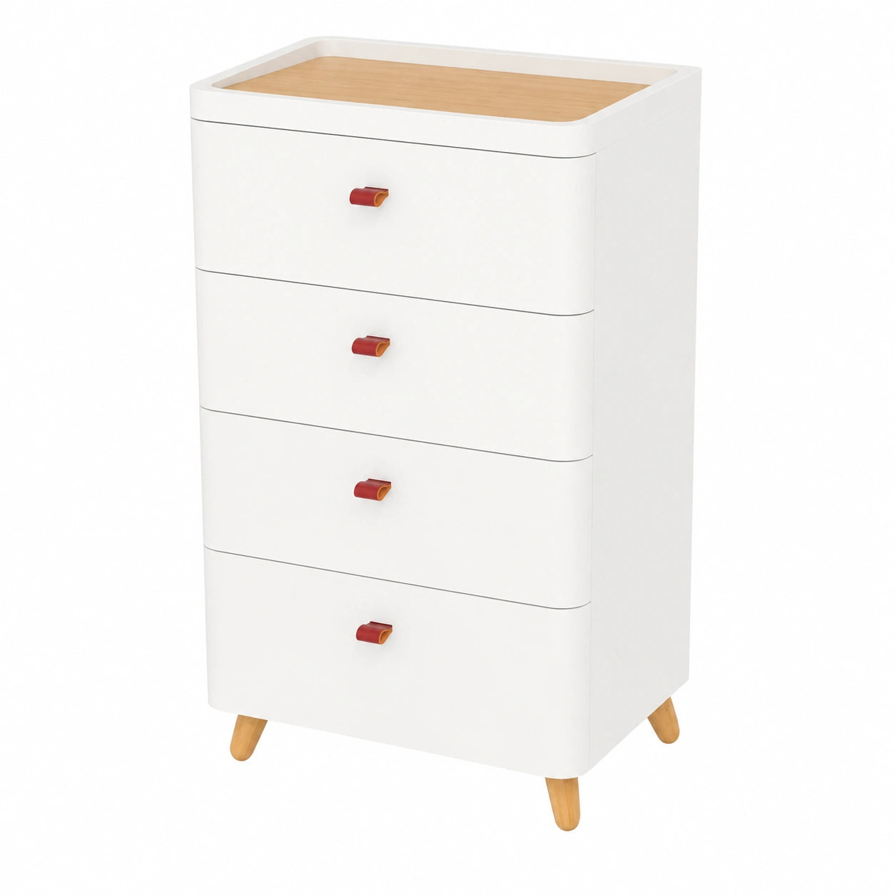 Cassettiera Bianca in Legno Massello con 4 Cassetti e Vassoio Rimovibile, 42x32x81,5 cm