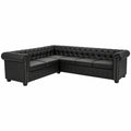 Divano Angolare Chesterfield a 6 Posti in Ecopelle per Soggiorno o Ufficio - Disponibile in Nero, Bianco e Marrone