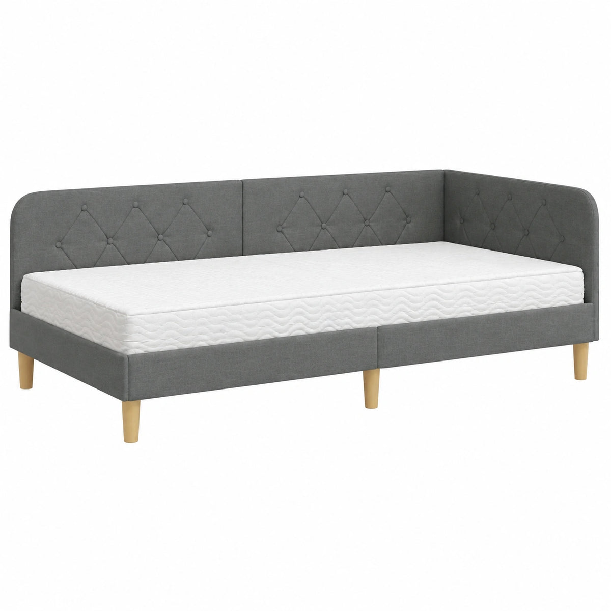 Letto angolare in poliestere grigio scuro, 100x200 cm, con testiera reversibile e divano integrato