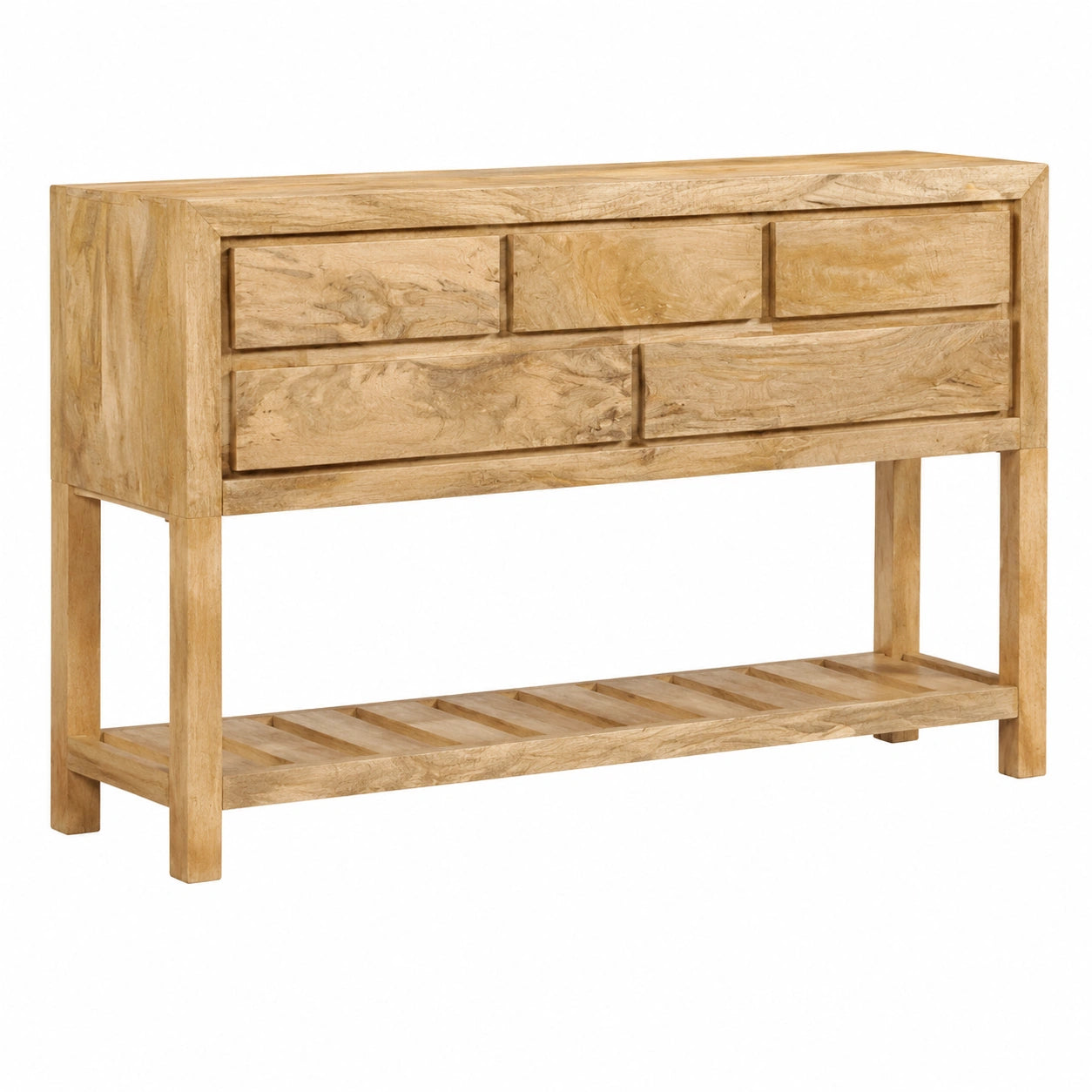 Credenza Vintage in Legno di Mango con 5 Cassetti e Ripiano, 120x30x75 cm