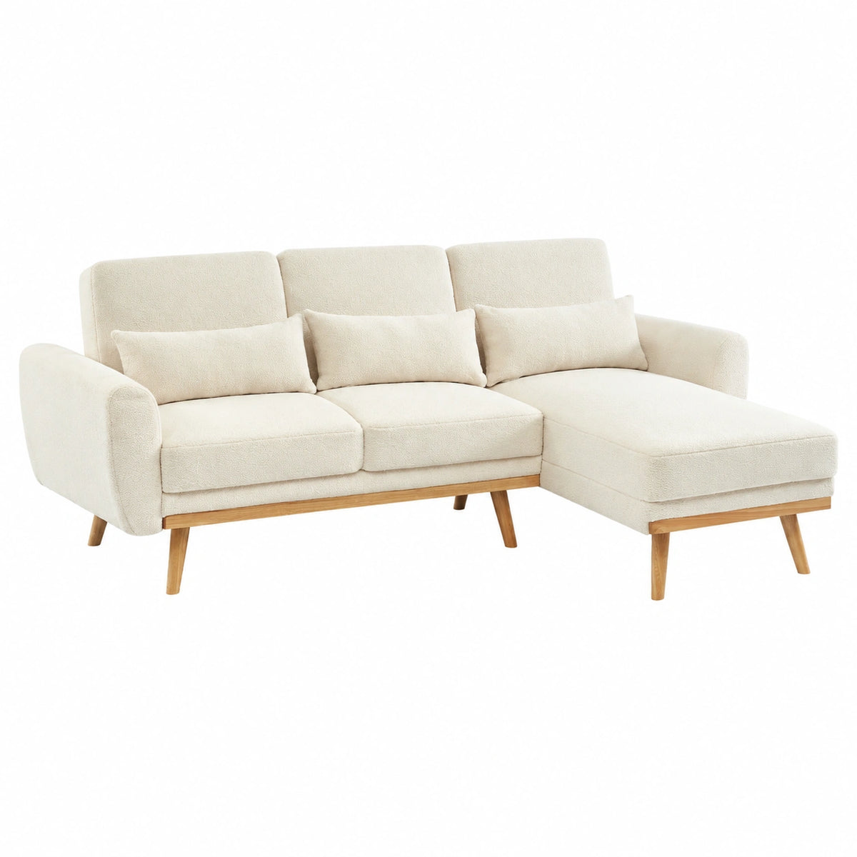Divano Letto Angolare Reversibile in Tessuto Bouclé Crema, 3 Posti - 225x160x85 cm