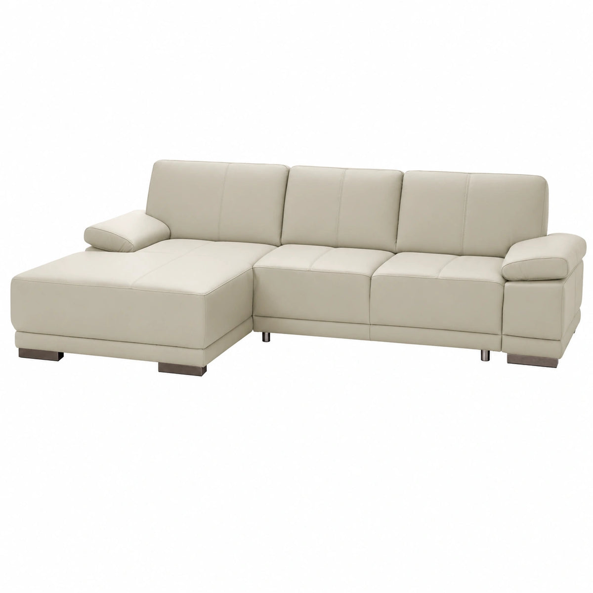 Divano Letto Angolare in Vera Pelle Corianne con Bracciolo Regolabile, Colore Bianco, 282x80x162 cm
