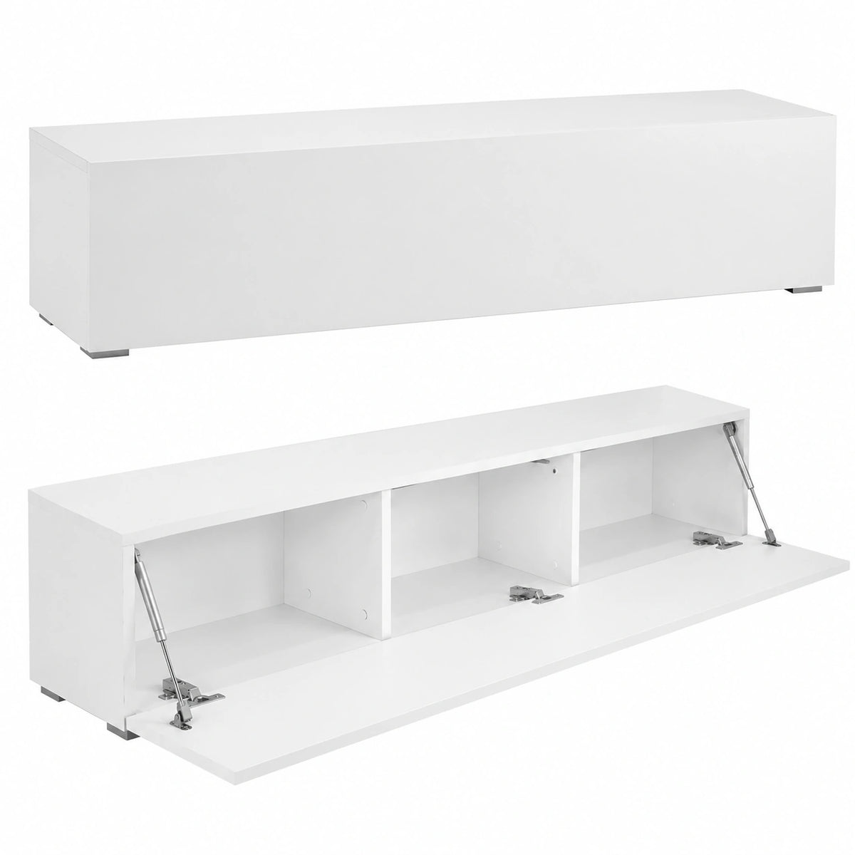Mobile TV Moderno Bianco Opaco con Funzione Push-to-Open per Soggiorno e Camera da Letto, 135x30x30cm