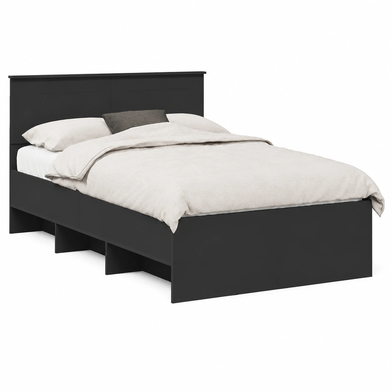 Letto Moderno in Legno Multistrato Nero 137x203 cm, Design Minimalista Robusto per Camera da Letto