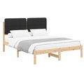 Letto Matrimoniale in Pino Massello con Testata Imbottita, 160x200 cm, Nero, Stile Minimalista